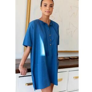 Emerson Fry India Collection Baja Caftan OS Lapis Dress Organic Cotton Pockets
